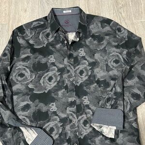 LIKE NEW! Men's Bugatchi Gray/Black Button Down - LARGE